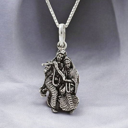 925 Real Sterling Silver Divine Radha Krishna Pendant