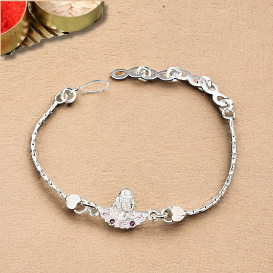 Real Silver Bracelet Pink CZ Shiv Rakhi 6"
