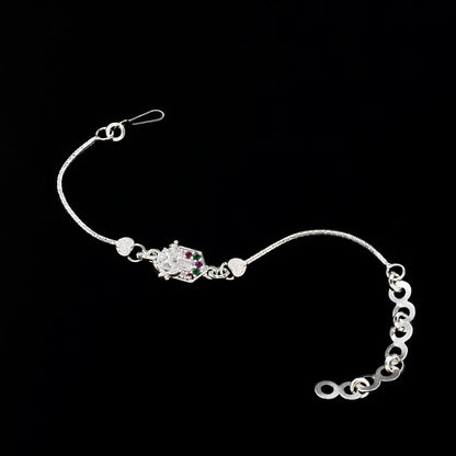 Real Silver Bracelet CZ Ganesha Rakhi 6"