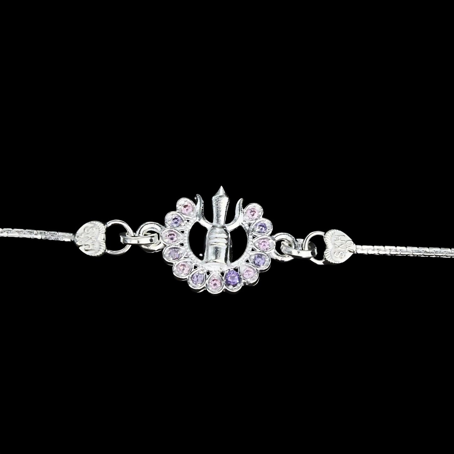 Real Silver Bracelet CZ religious design Rakhi 6"
