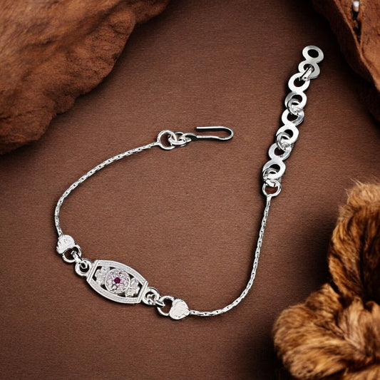 Real Silver Bracelet Pink CZ fabulous Rakhi 6"