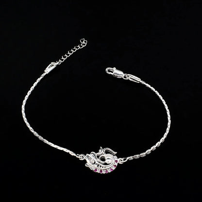 Real Silver Bracelet Pink CZ Om Rakhi 6"