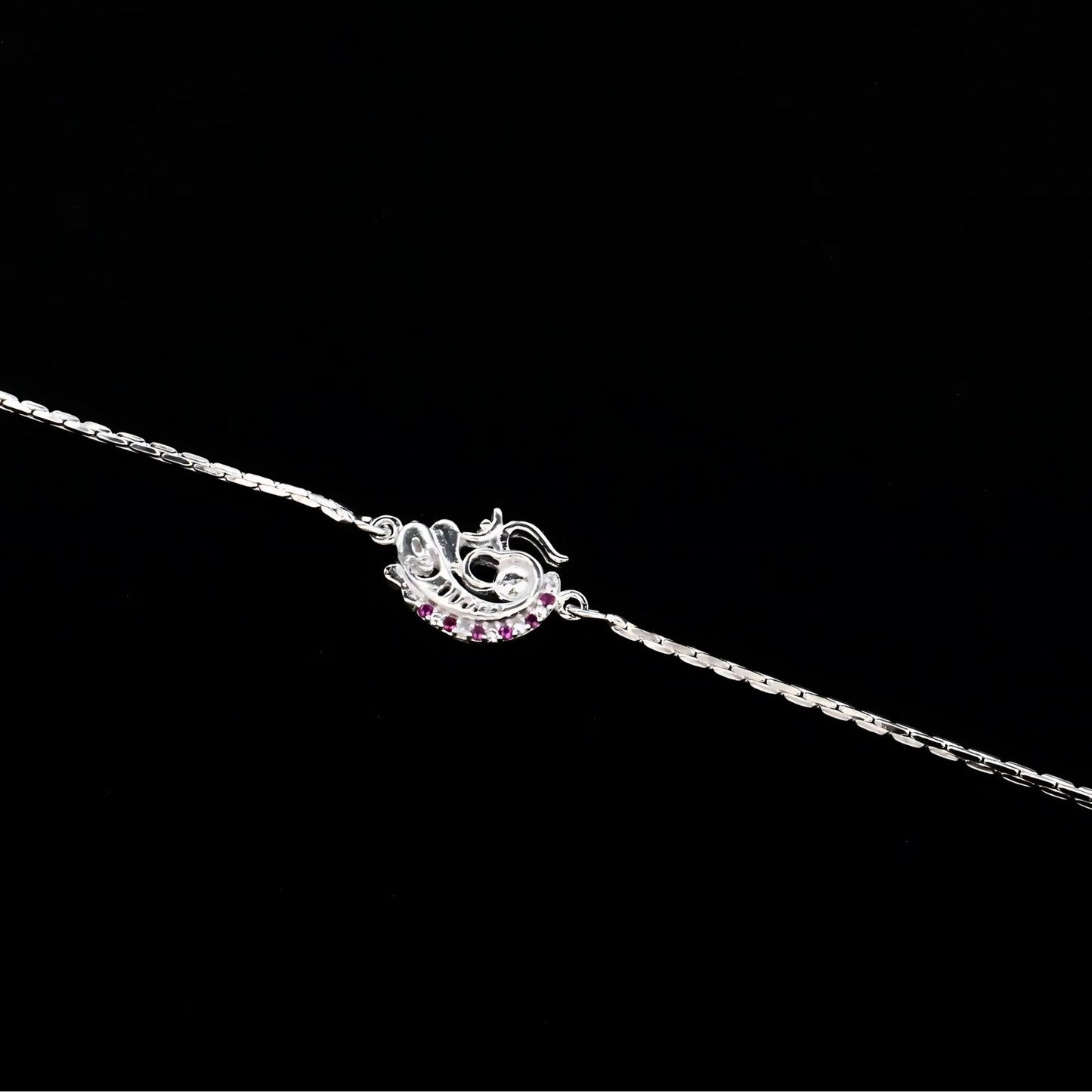 Real Silver Bracelet Pink CZ Om Rakhi 6"