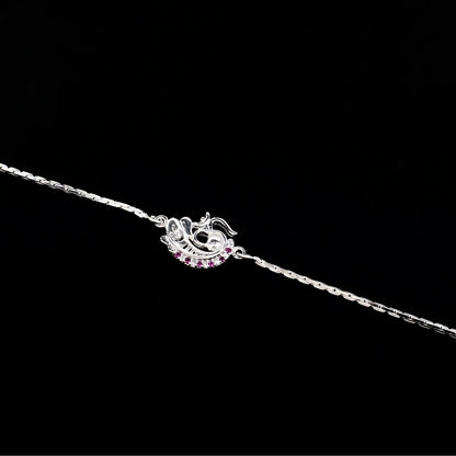 Real Silver Bracelet Pink CZ Om Rakhi 6"