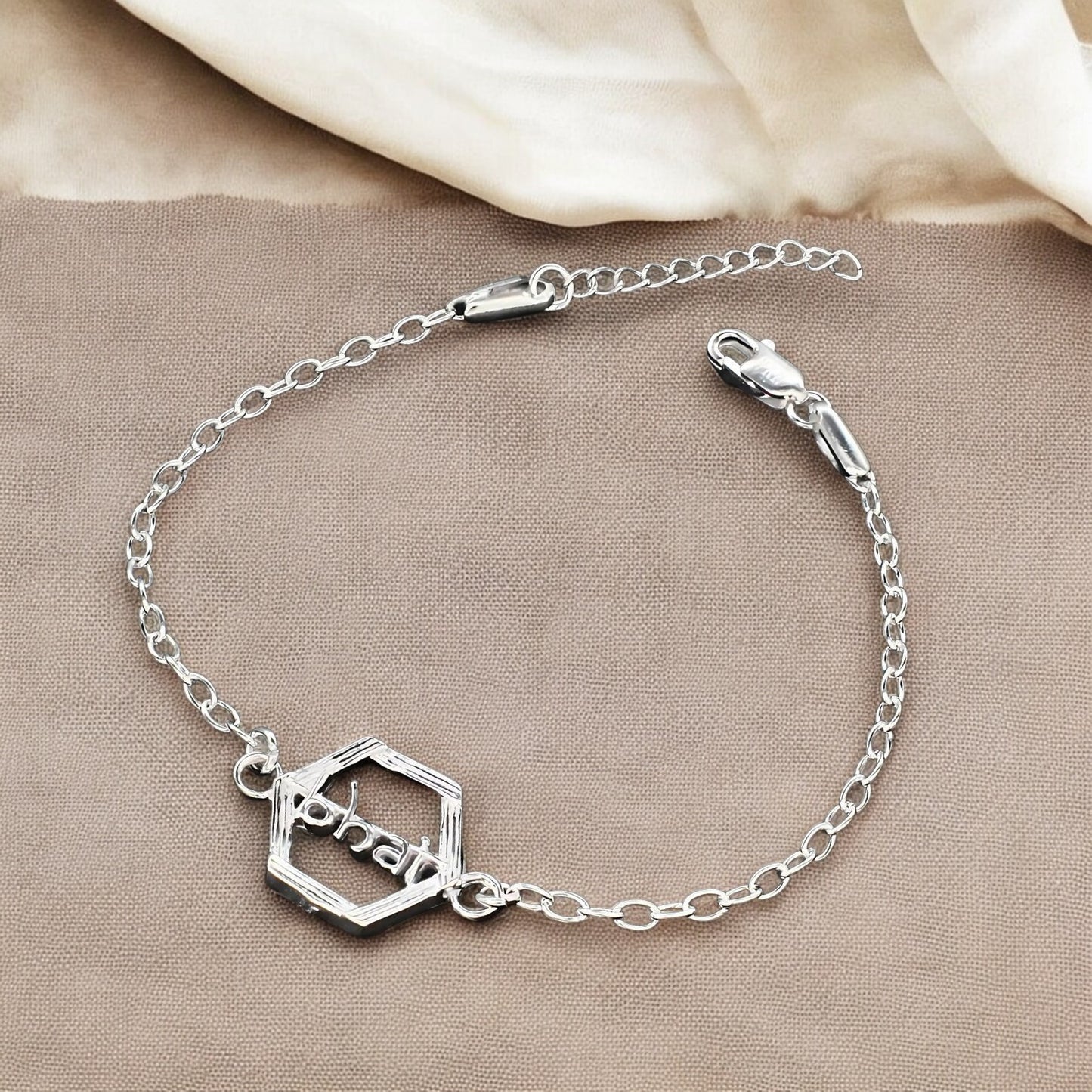 Real Silver Bracelet cable chain style Bhai Rakhi 8"