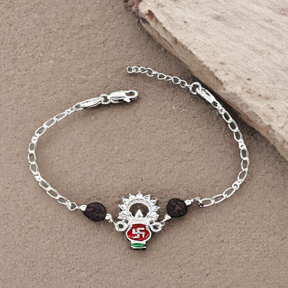 Real Silver Bracelet Rudraksha designer Rakhi 7.7"