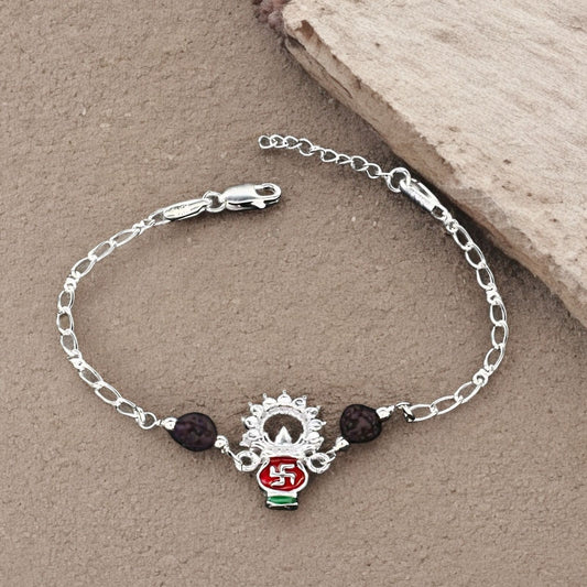 Real Silver Bracelet Rudraksha designer Rakhi 7.7"