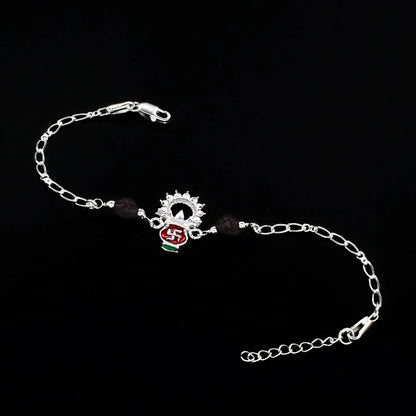 Real Silver Bracelet Rudraksha designer Rakhi 7.7"