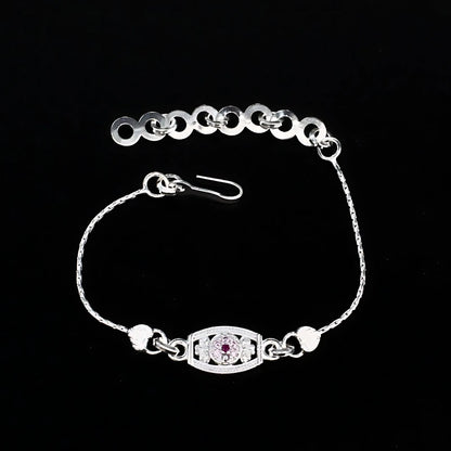 Real Silver Bracelet Pink CZ fabulous Rakhi 6"