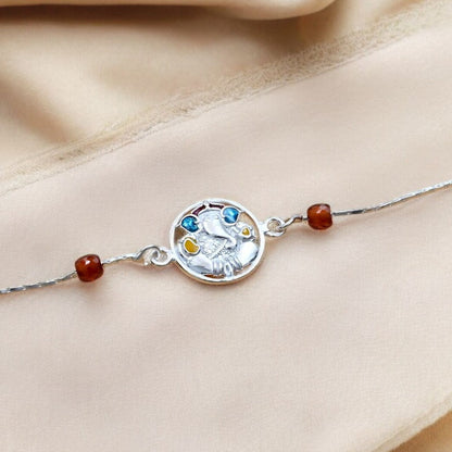 Real Silver Bracelet gifting Ganesha Rakhi 8"