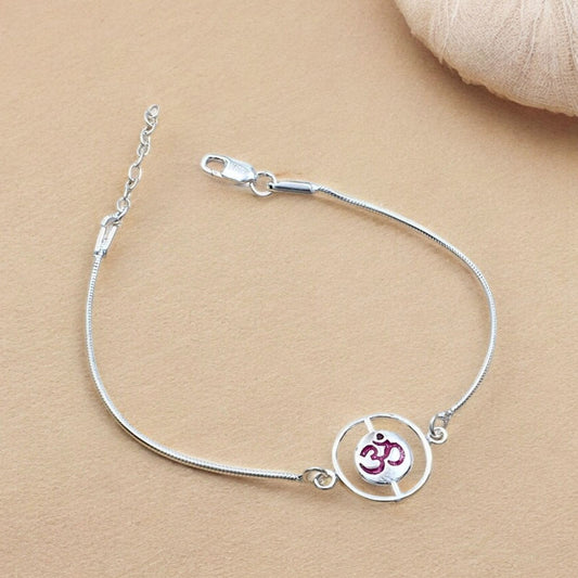 Unique Real Silver Bracelet handmade Om Rakhi 8"