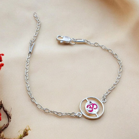 Real Silver Bracelet handmade Om Rakhi 8"