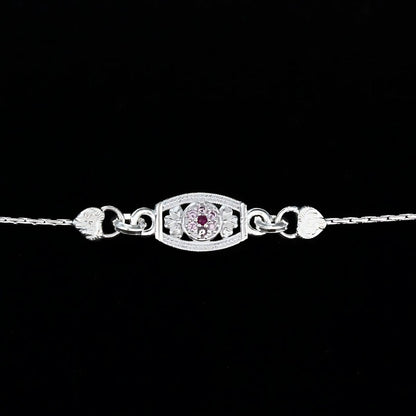 Real Silver Bracelet Pink CZ fabulous Rakhi 6"