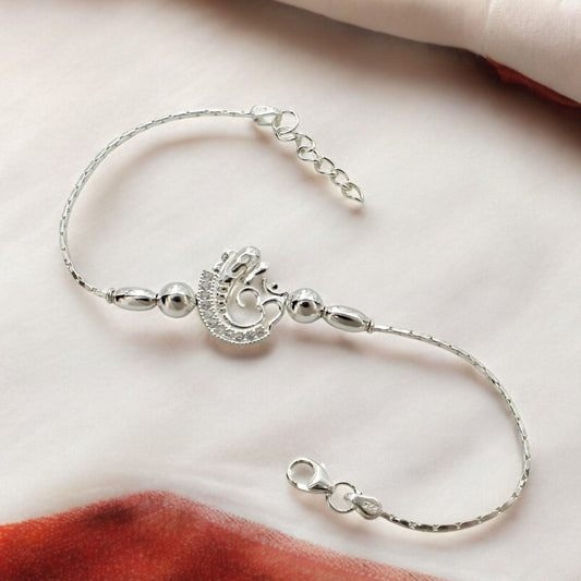 925 Real Sterling Silver Bracelet cz Om Rakhi  7.5"