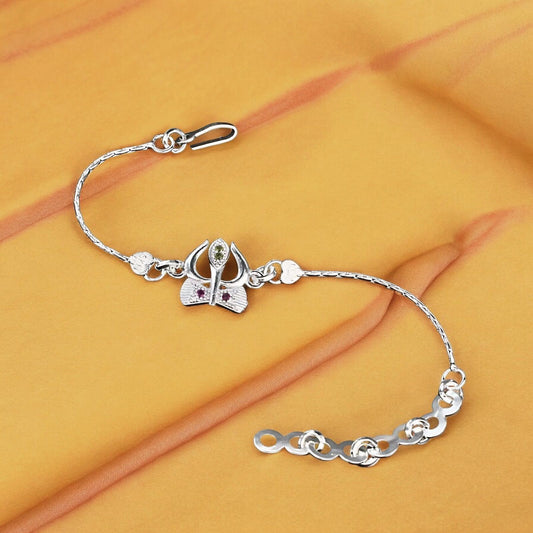 Real Silver Bracelet CZ gorgeous Trishul Rakhi for men women 6"