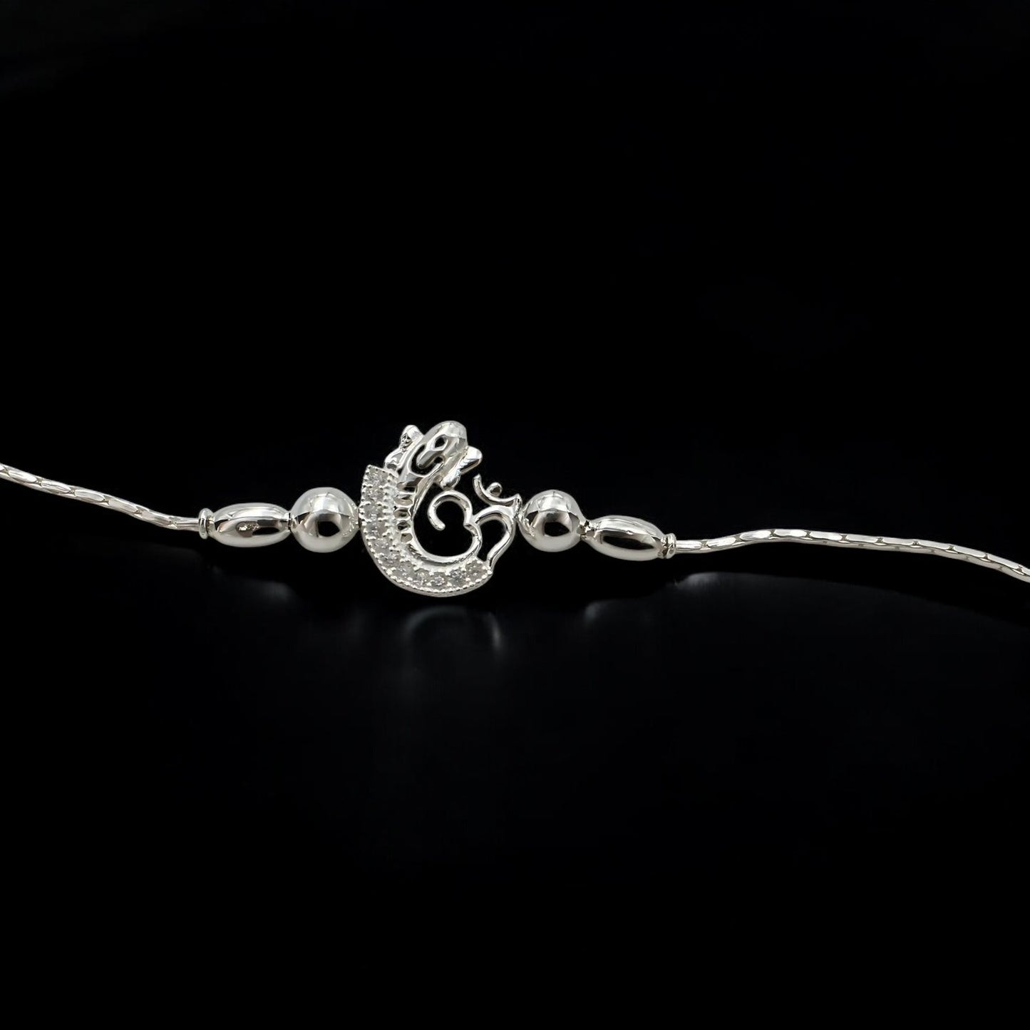 925 Real Sterling Silver Bracelet cz Om Rakhi  7.5"