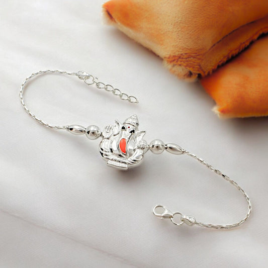 925 Real Silver Bracelet Ganesha Rakhi 7.5"