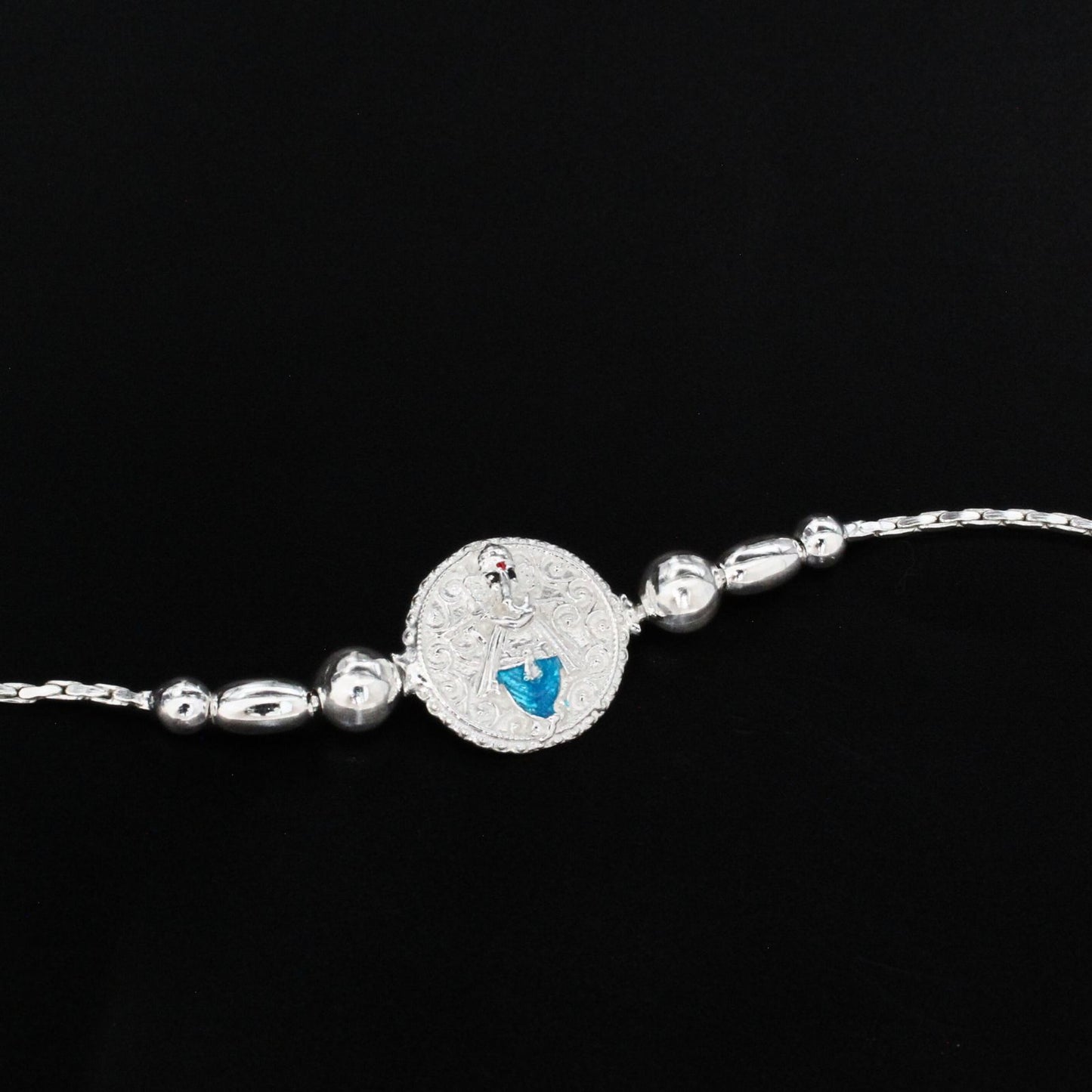 925 Real Silver Bracelet Lord Ganesha Rakhi  7.8"