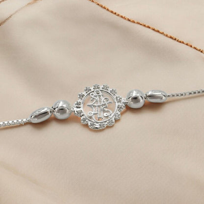 925 Real Silver Bracelet White cz Shri Sai Rakhi  7.8"