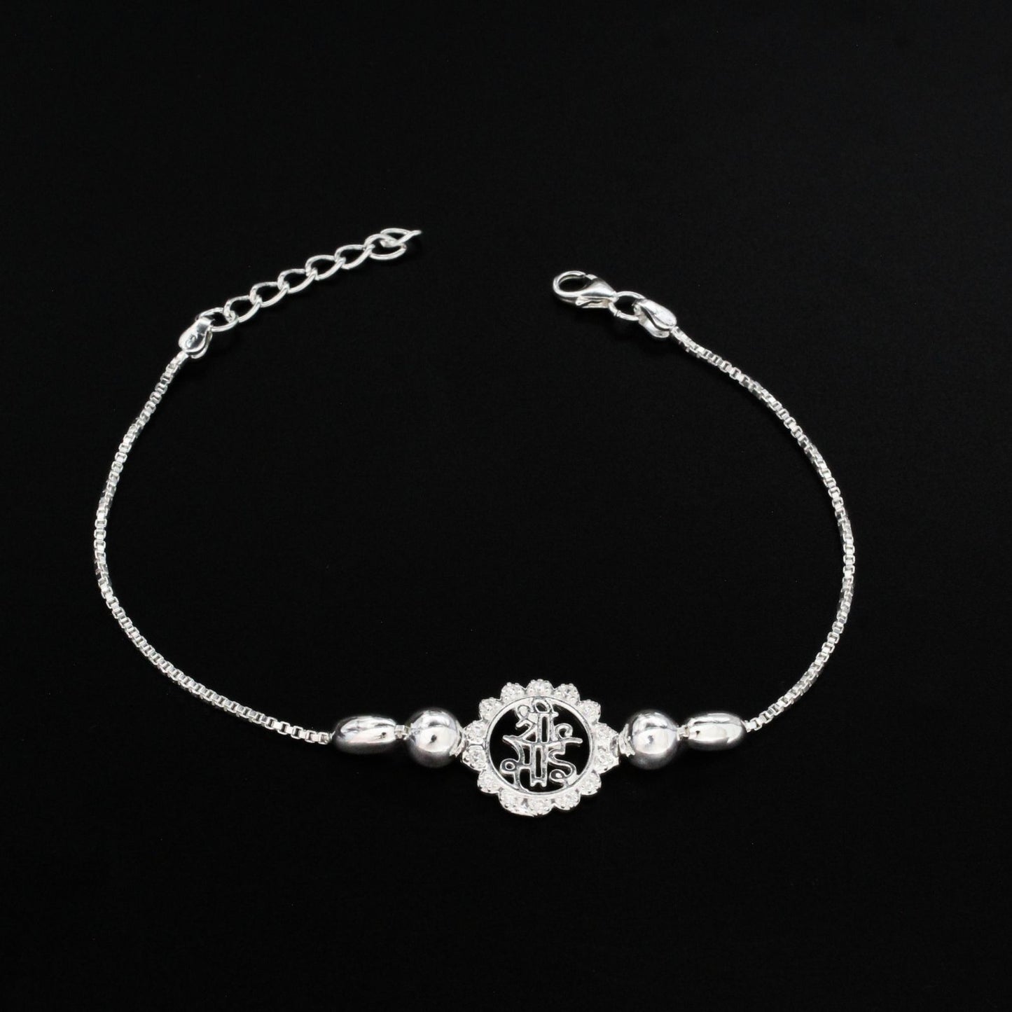 925 Real Silver Bracelet White cz Shri Sai Rakhi  7.8"