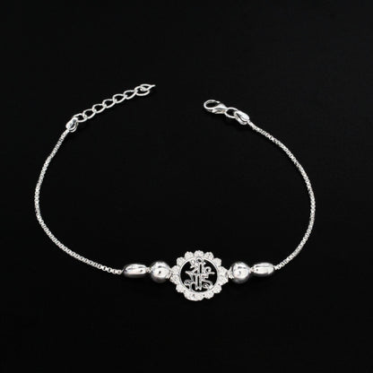 925 Real Silver Bracelet White cz Shri Sai Rakhi  7.8"