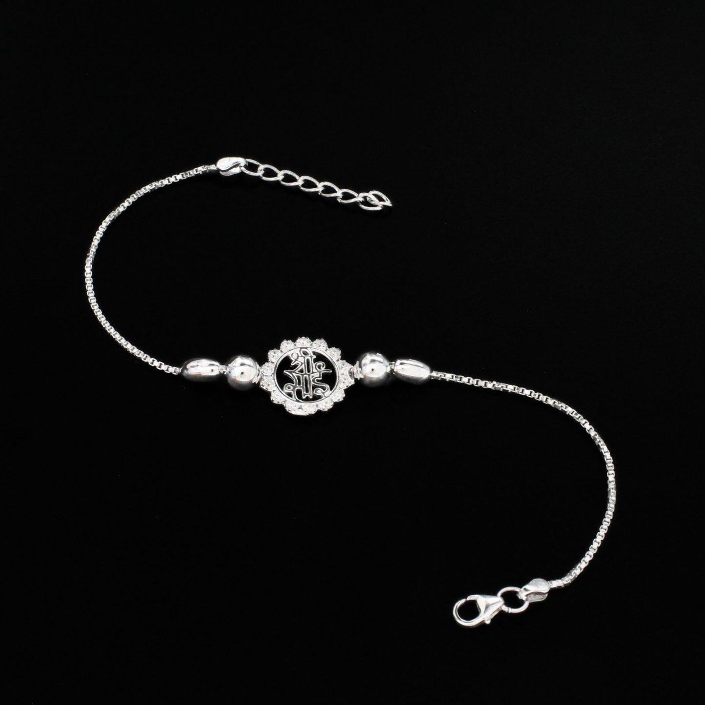 925 Real Silver Bracelet White cz Shri Sai Rakhi  7.8"