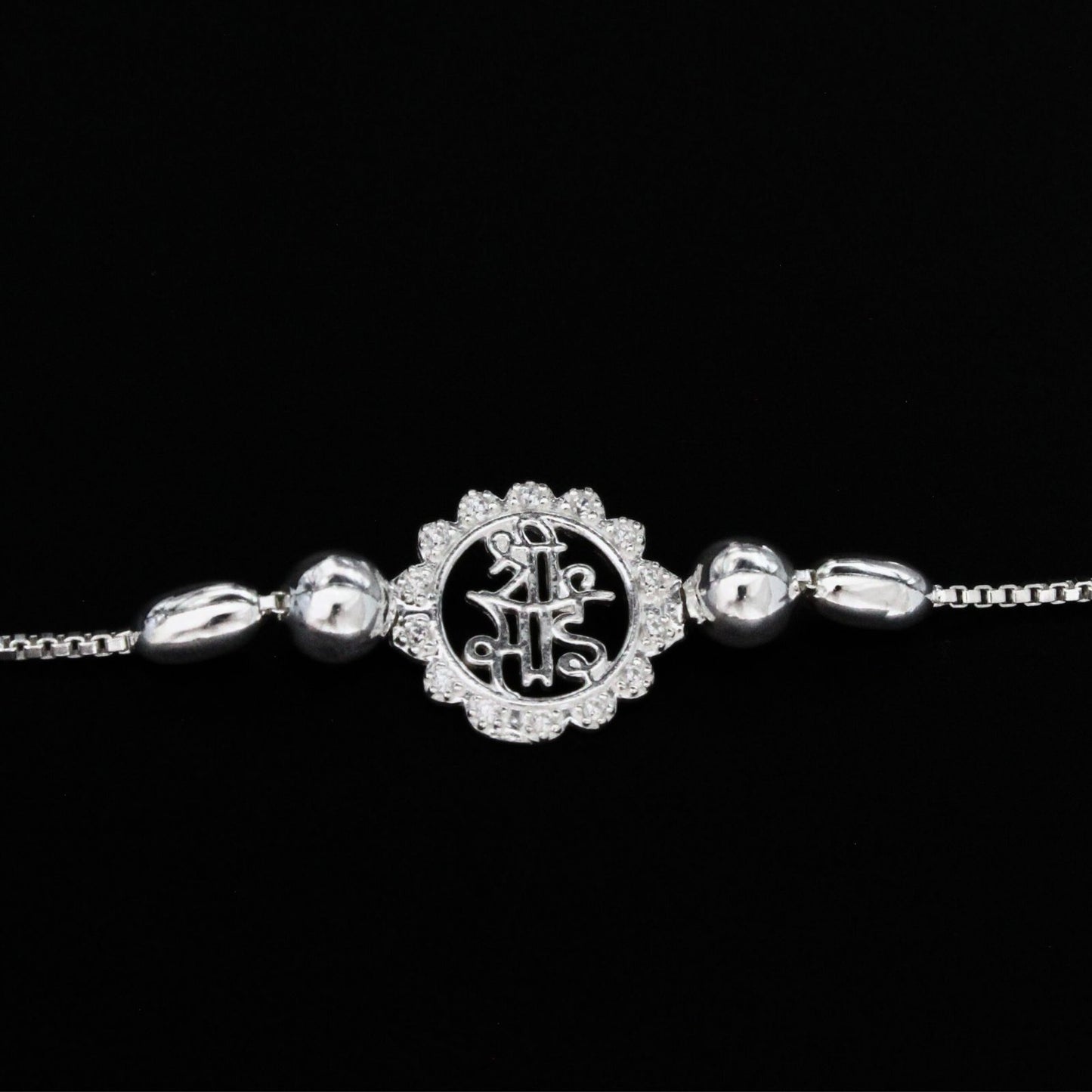925 Real Silver Bracelet White cz Shri Sai Rakhi  7.8"