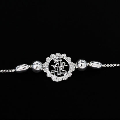 925 Real Silver Bracelet White cz Shri Sai Rakhi  7.8"