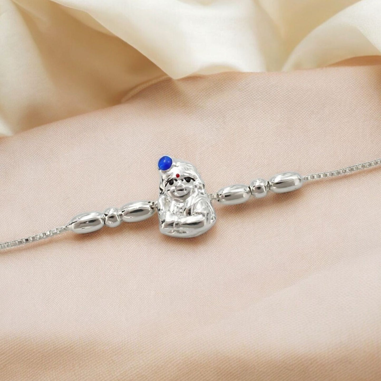 925 Real Silver Bracelet Lord Krishna Rakhi 7.5"