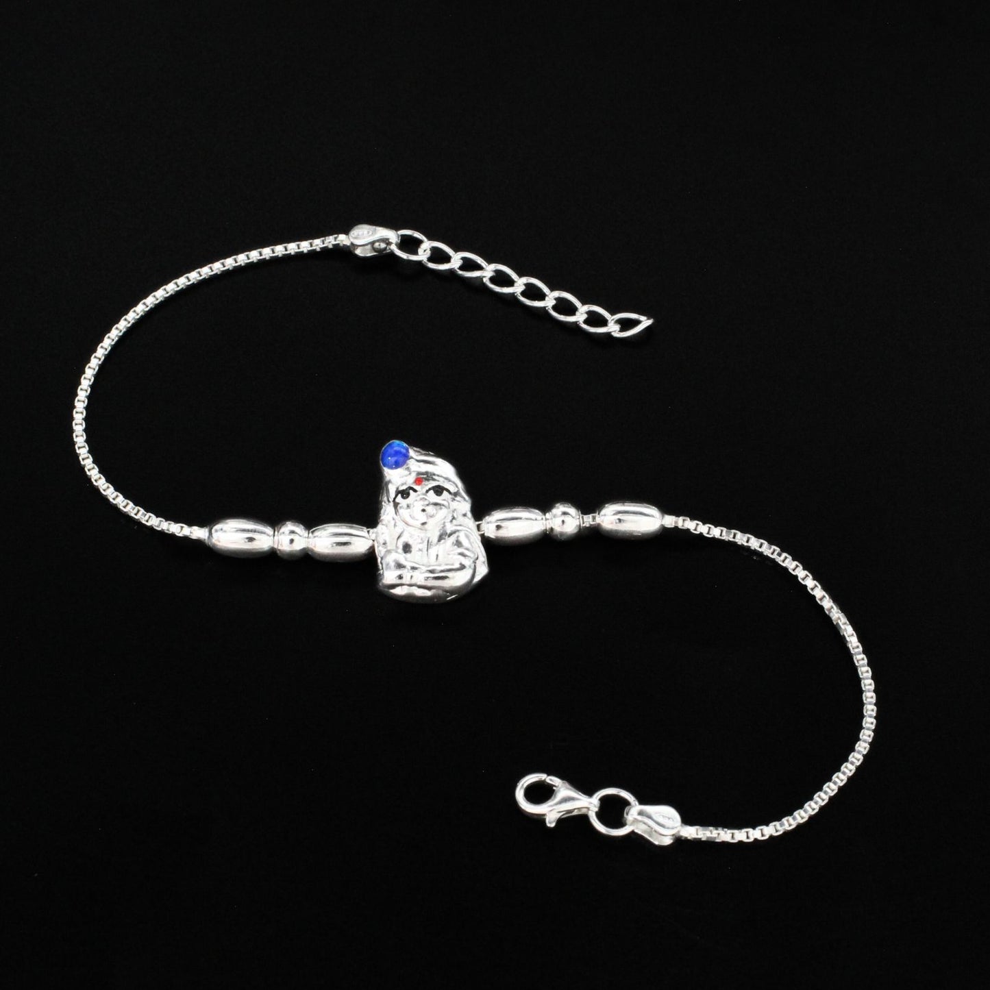 925 Real Silver Bracelet Lord Krishna Rakhi 7.5"