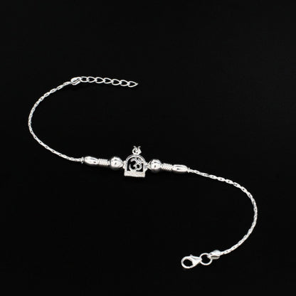 925 Real Silver Bracelet White cz Om design Rakhi  7.5"