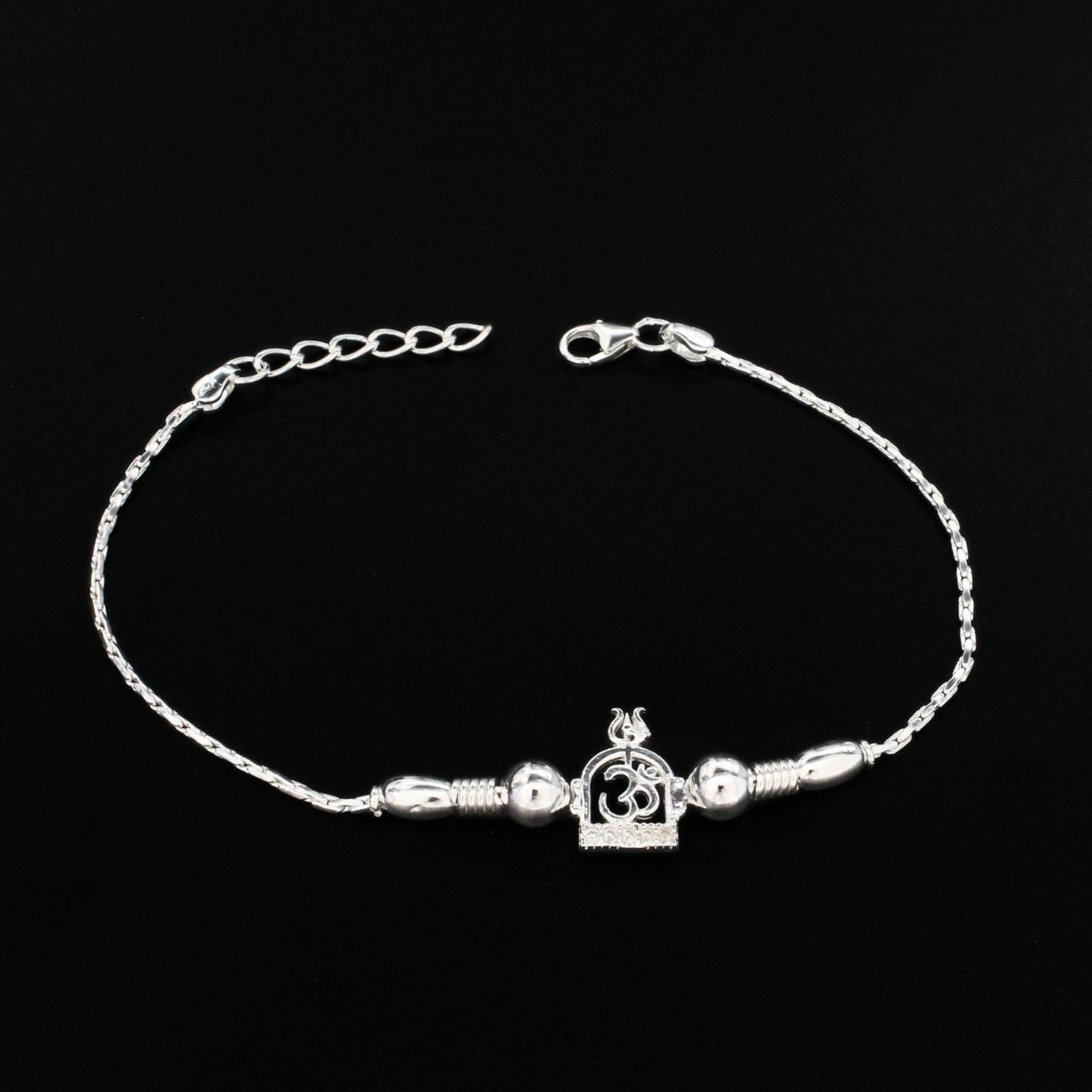 925 Real Silver Bracelet White cz Om design Rakhi  7.5"