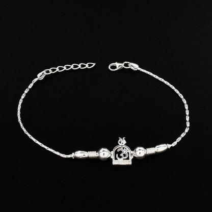 925 Real Silver Bracelet White cz Om design Rakhi  7.5"