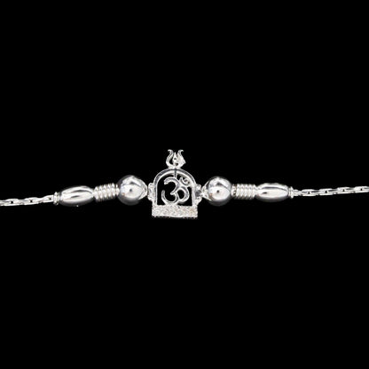 925 Real Silver Bracelet White cz Om design Rakhi  7.5"