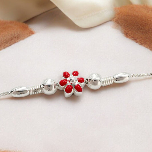 925 Real Silver Bracelet Flower style Rakhi 7.5"