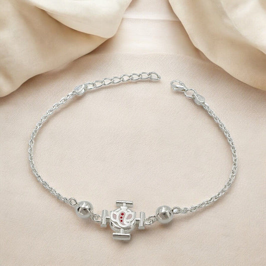 925 Real Sterling Silver Bracelet Ganesha Rakhi 7.5"