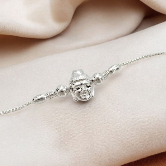 925 Real Silver Bracelet Budha Rakhi 7.5"