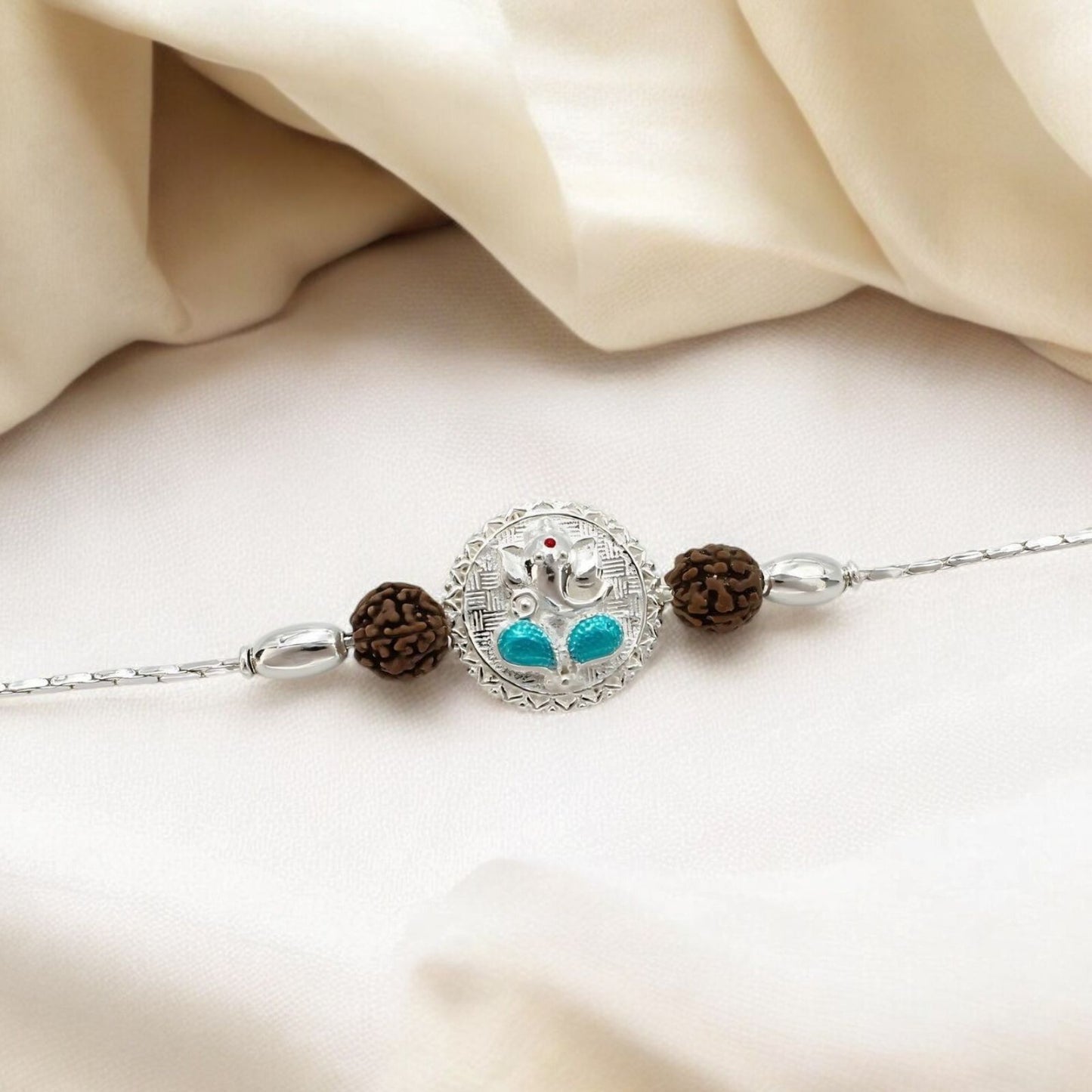 925 Real Sterling Silver Bracelet Ganesha Rakhi 7.5"