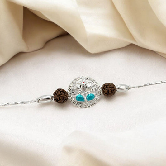 925 Real Sterling Silver Bracelet Ganesha Rakhi 7.5"