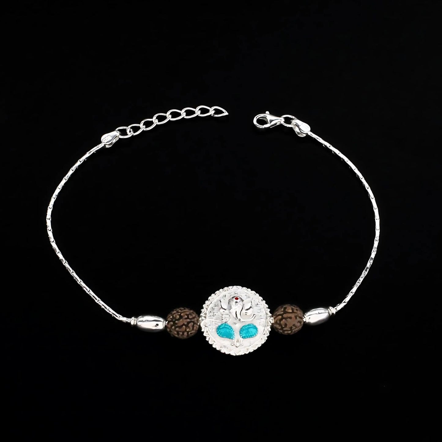925 Real Sterling Silver Bracelet Ganesha Rakhi 7.5"