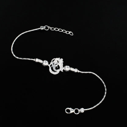 925 Real Silver Bracelet White cz Ganesha Rakhi  7.5"