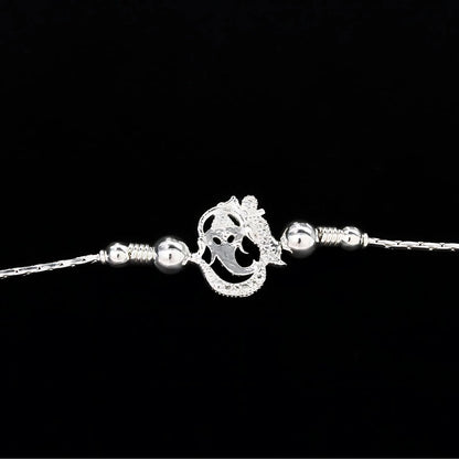 925 Real Silver Bracelet White cz Ganesha Rakhi  7.5"