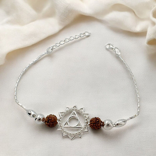 925 Real Silver Bracelet Throat Chakra Rakhi 7.5"