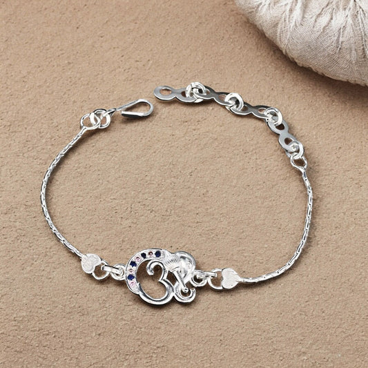 Real Silver Bracelet handmade CZ Divine Om Rakhi 6"