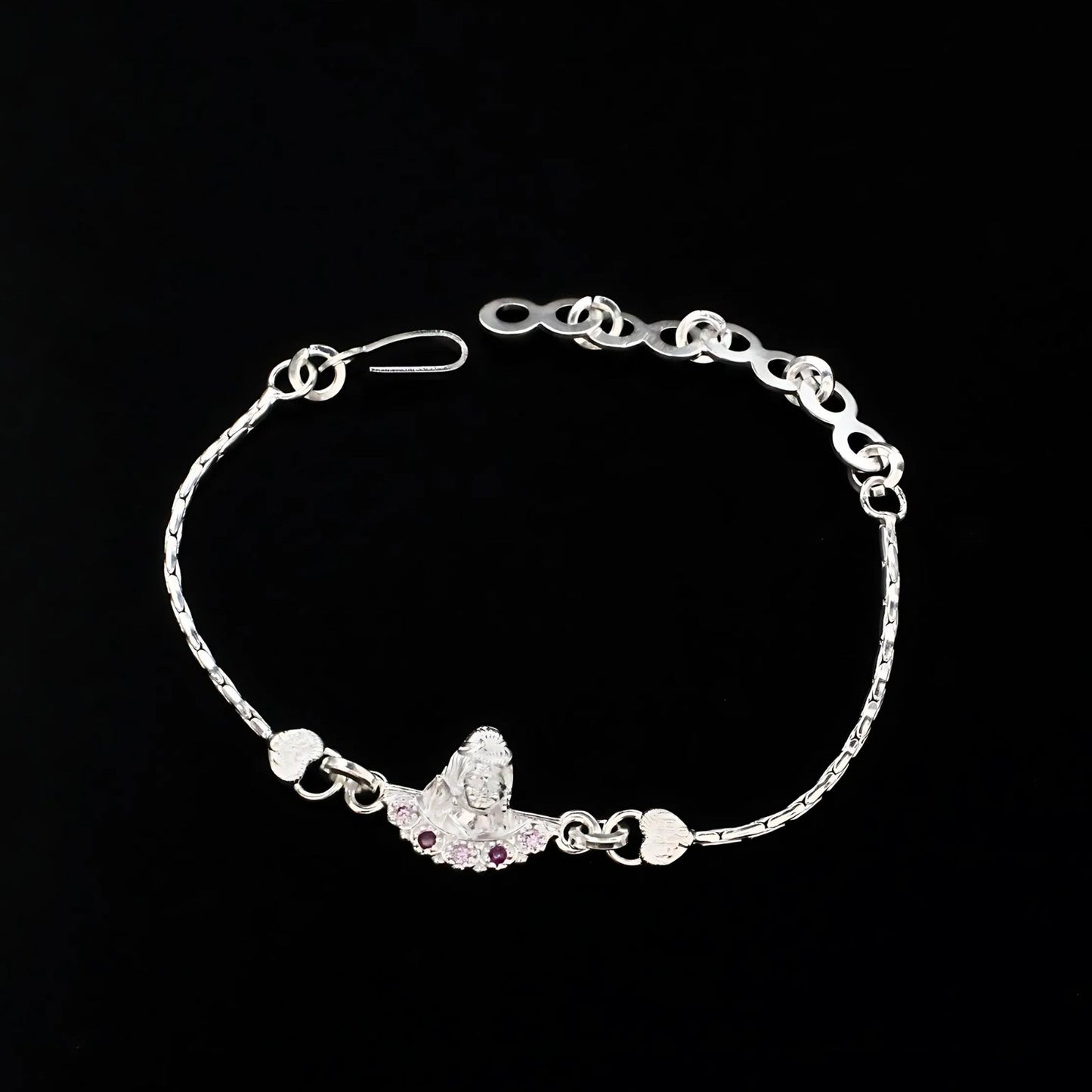 Real Silver Bracelet Pink CZ Shiv Rakhi 6"