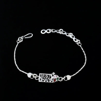 Real Silver Bracelet CZ Best Bhaiya Peacock Rakhi 6.2"