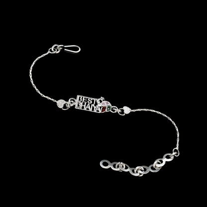 Real Silver Bracelet CZ Best Bhaiya Peacock Rakhi 6.2"