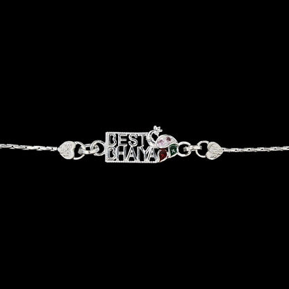Real Silver Bracelet CZ Best Bhaiya Peacock Rakhi 6.2"