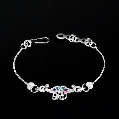 Real Silver Bracelet Excellent CZ Kids Bro Moustache Rakhi 5"