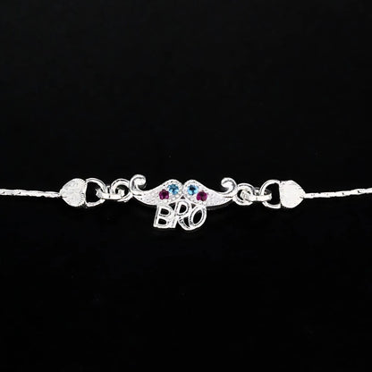 Real Silver Bracelet Excellent CZ Kids Bro Moustache Rakhi 5"